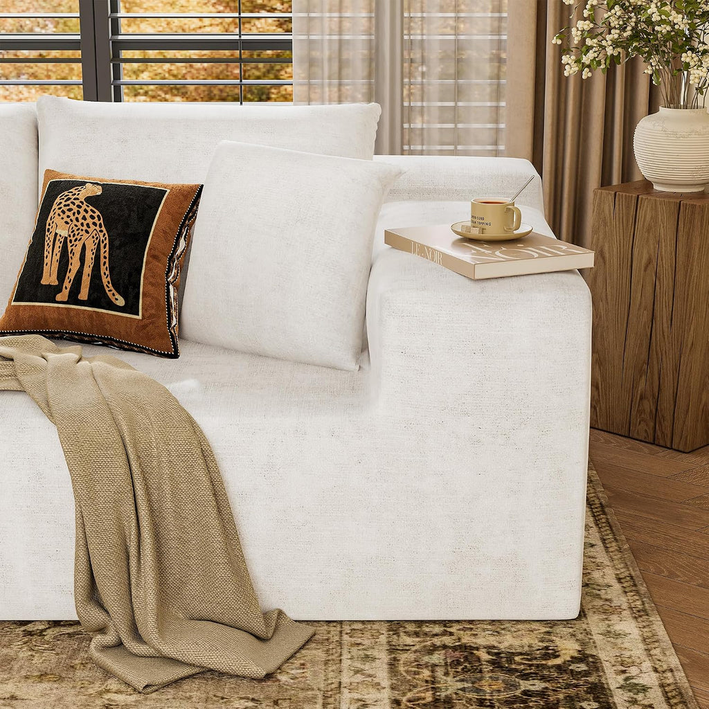 YESHOMY Boneless Couches for Living Room, 108' Sectional Modular Sectional Sofa with Deep Seat, Cloud Comfy Couch with L-Shape Chaise, Easy Assembly (Chenille, Pearl Cream)