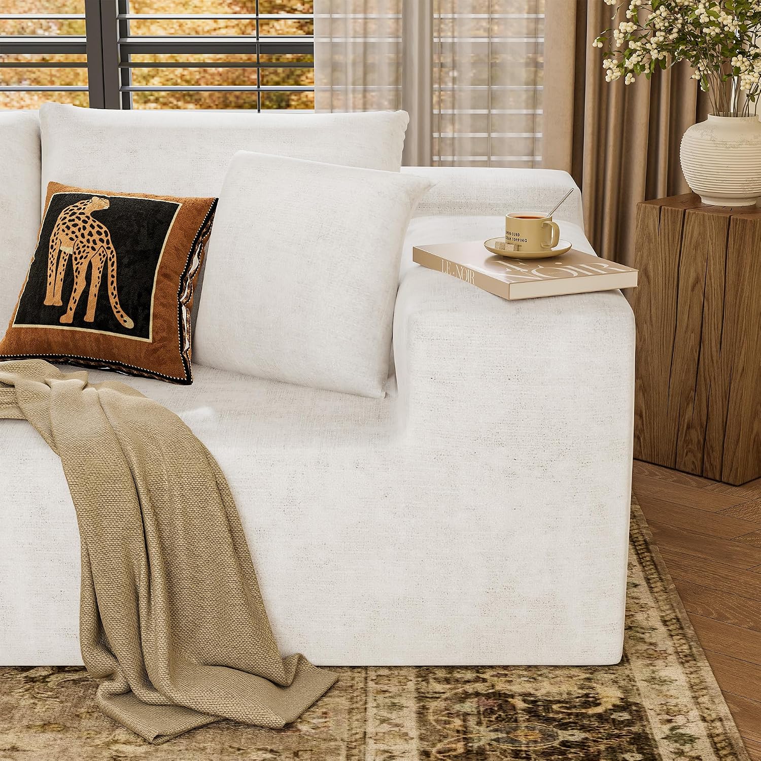 YESHOMY Boneless Couches for Living Room, 108' Sectional Modular Sectional Sofa with Deep Seat, Cloud Comfy Couch with L-Shape Chaise, Easy Assembly (Chenille, Pearl Cream)