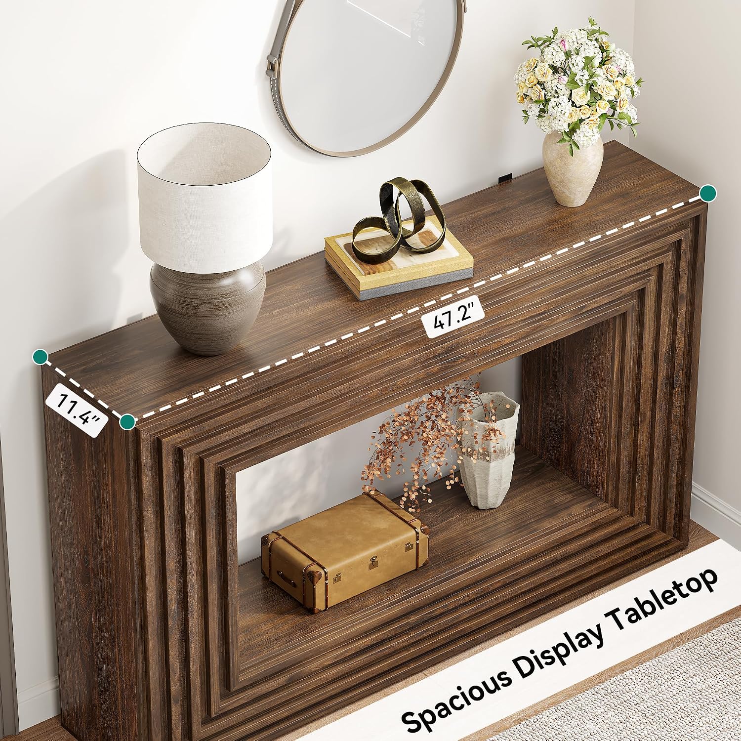 YITAHOME 47.2 Inches Farmhouse Entryway Table, Console Table with Storage, Entry Way Table for Living Room Bedroom Hallway or Home Office, Walnut