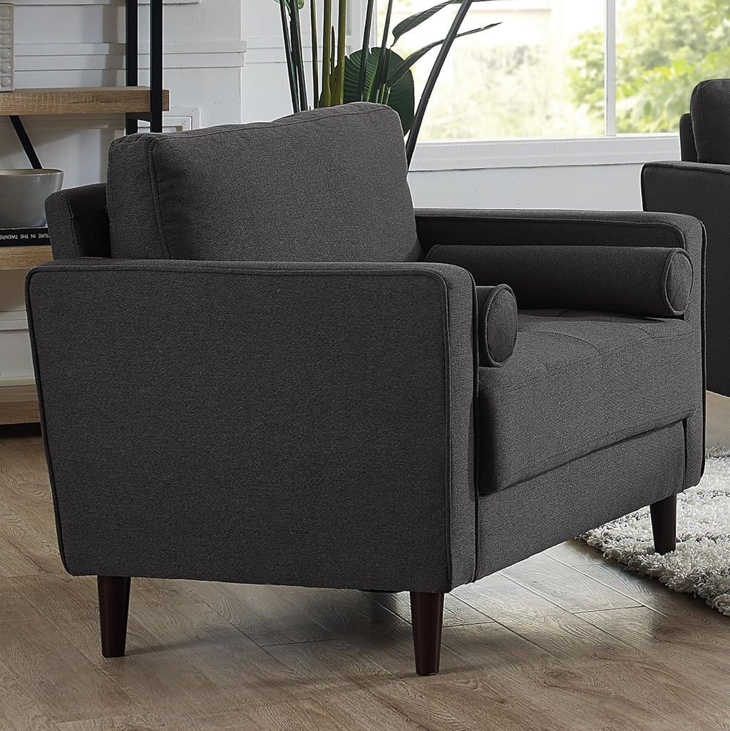 Studio Living® Lexington 39.4' Arm Chair, Mid-Century Modern, Pocket Coil Comfort, Easy Assembly, Woven Fabric, Heather Grey