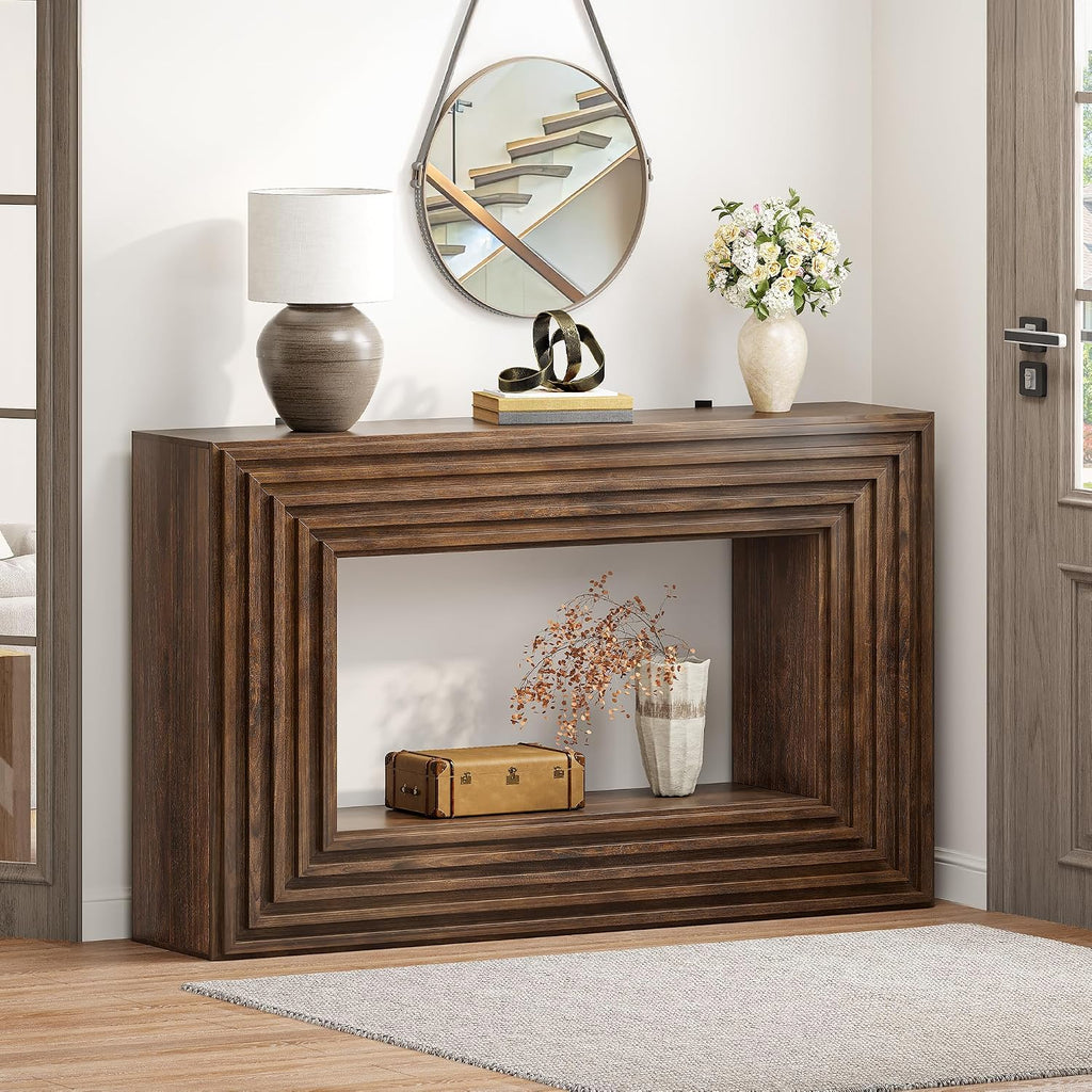 YITAHOME 47.2 Inches Farmhouse Entryway Table, Console Table with Storage, Entry Way Table for Living Room Bedroom Hallway or Home Office, Walnut