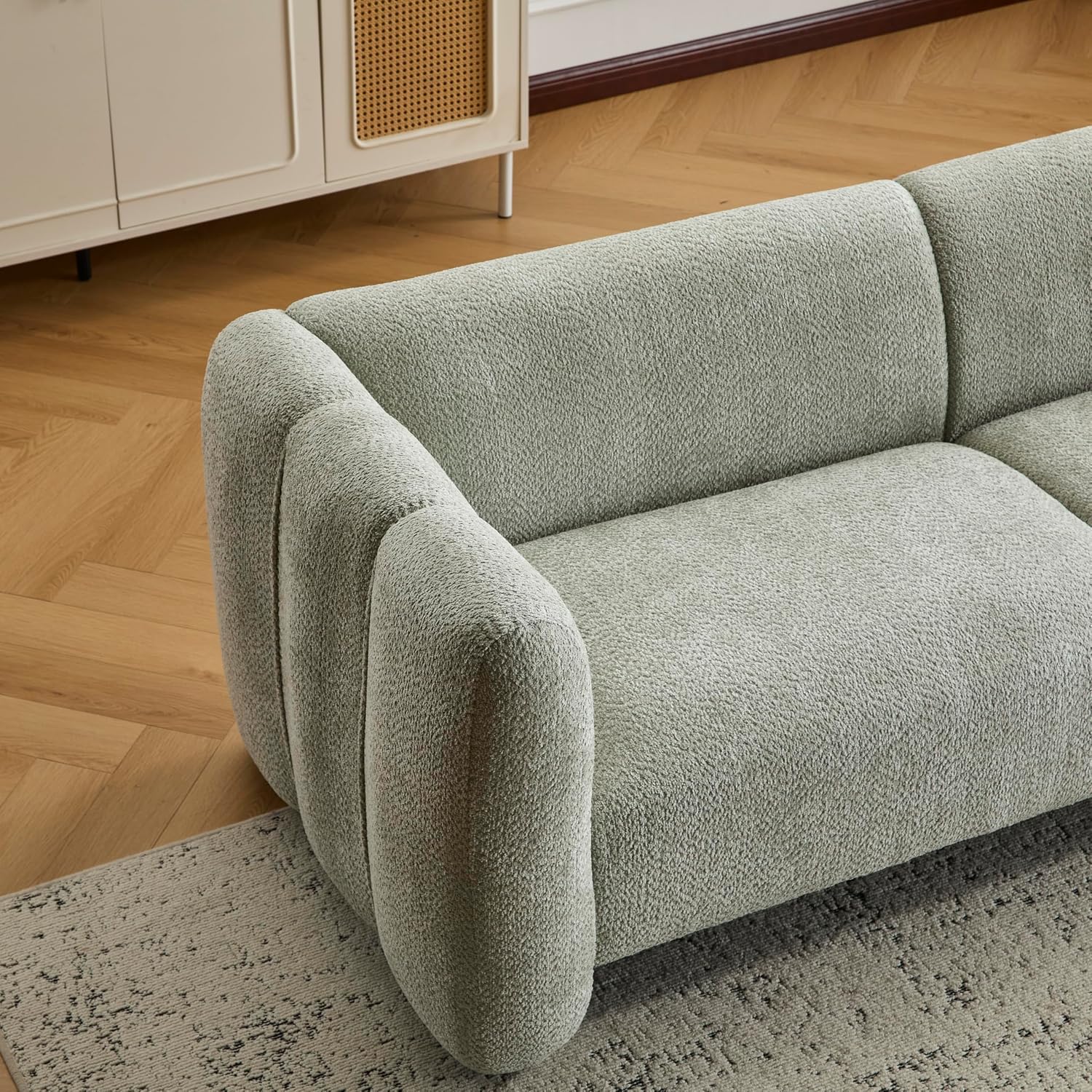 Christopher Knight Home Ahri 83'' Wood Frame Lounge Sofa Couch with Wave Design, Soft Seating 3-Seater Sofa with Armrests, Comfy Chenille Upholstered Home Sofa for Living Room, Light Green