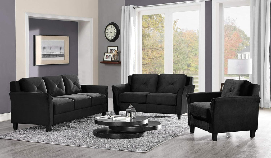 Studio Living Harrington 57.9' Loveseat, Transitional Modern, Pocket Coil Comfort, Easy Assembly, Microfiber Fabric, Black