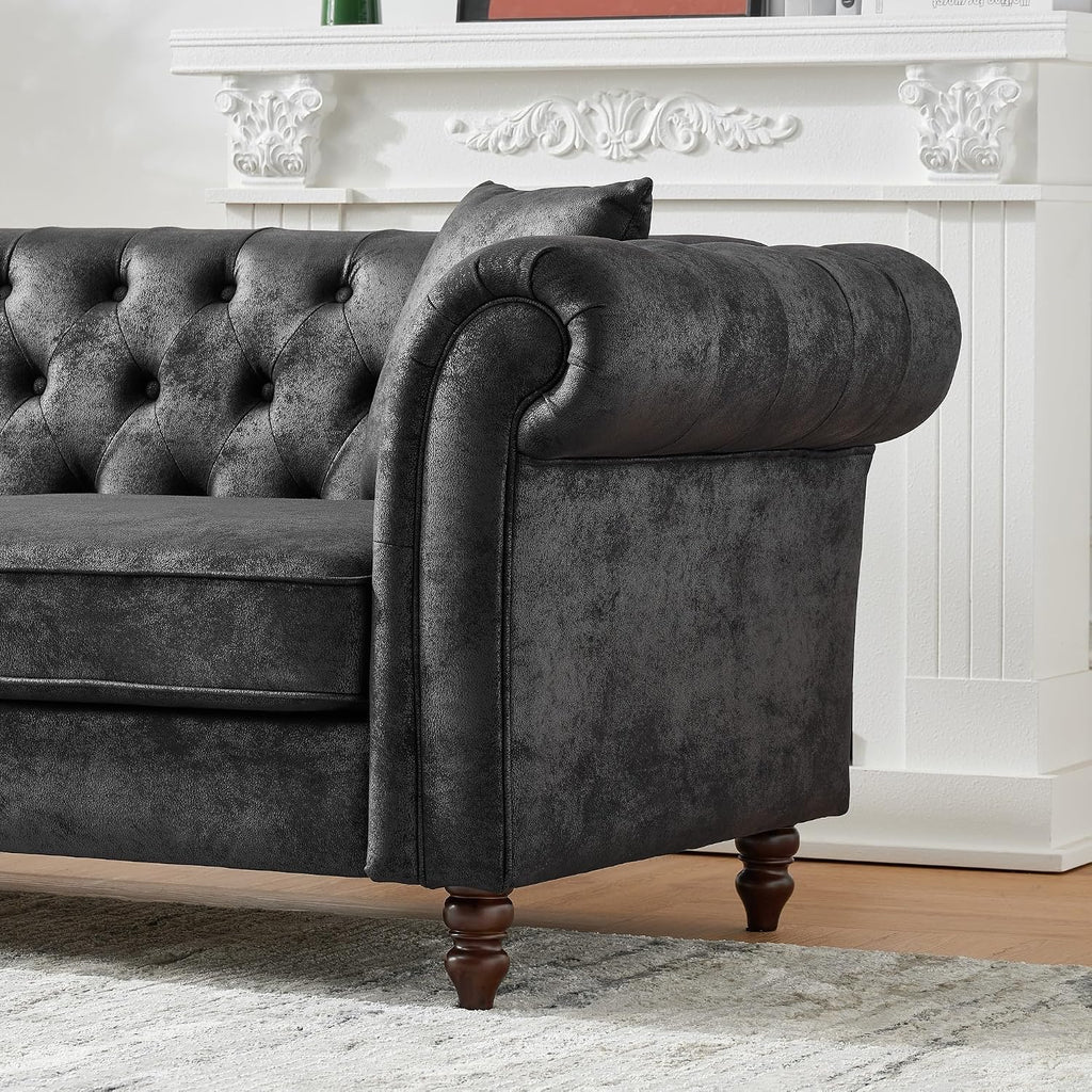 Air Leather Tufted Loveseat Couch, Rolled Arm 2-Seater Sofa with 2 Pillows, Living Room Small Apartment Office Décor