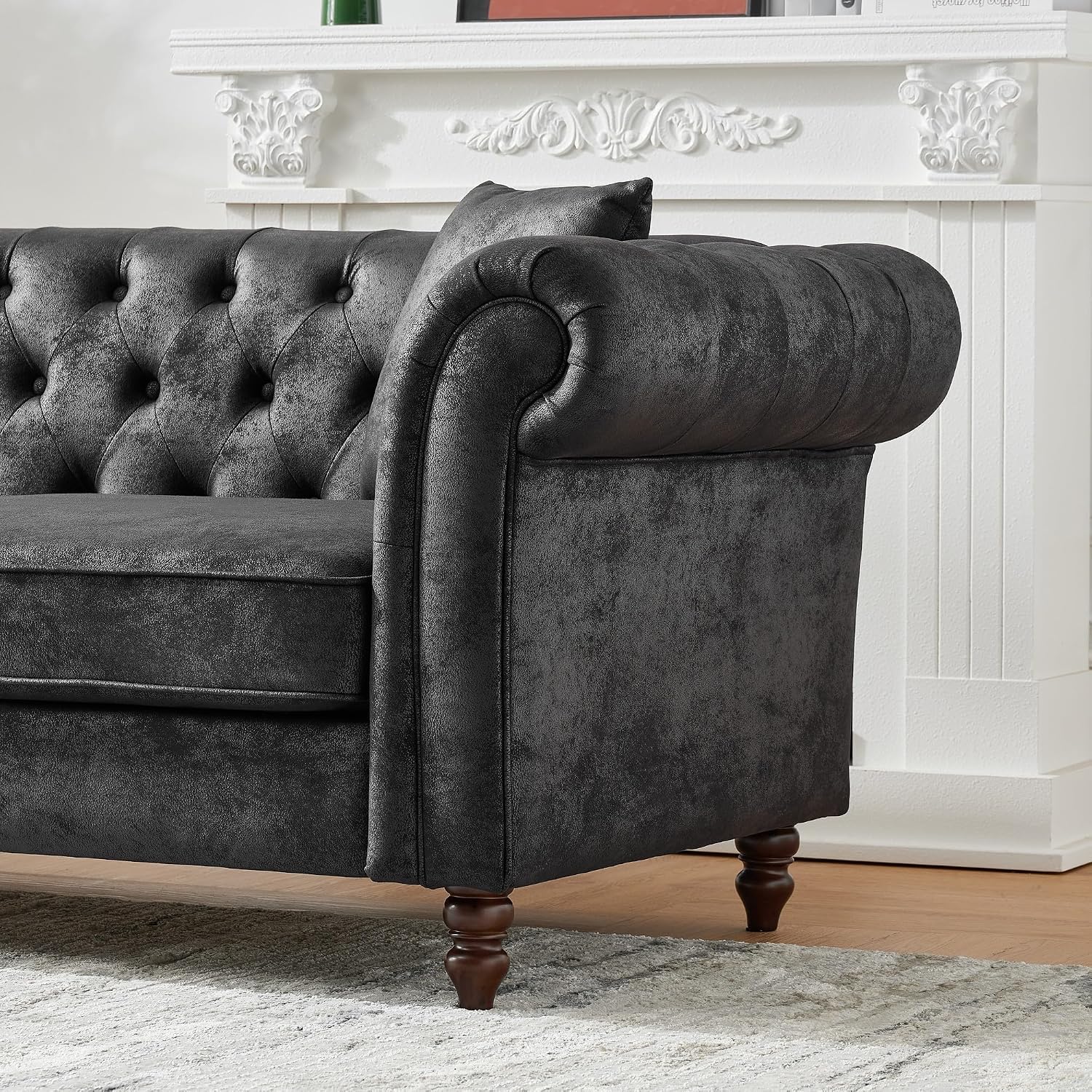 Air Leather Tufted Loveseat Couch, Rolled Arm 2-Seater Sofa with 2 Pillows, Living Room Small Apartment Office Décor