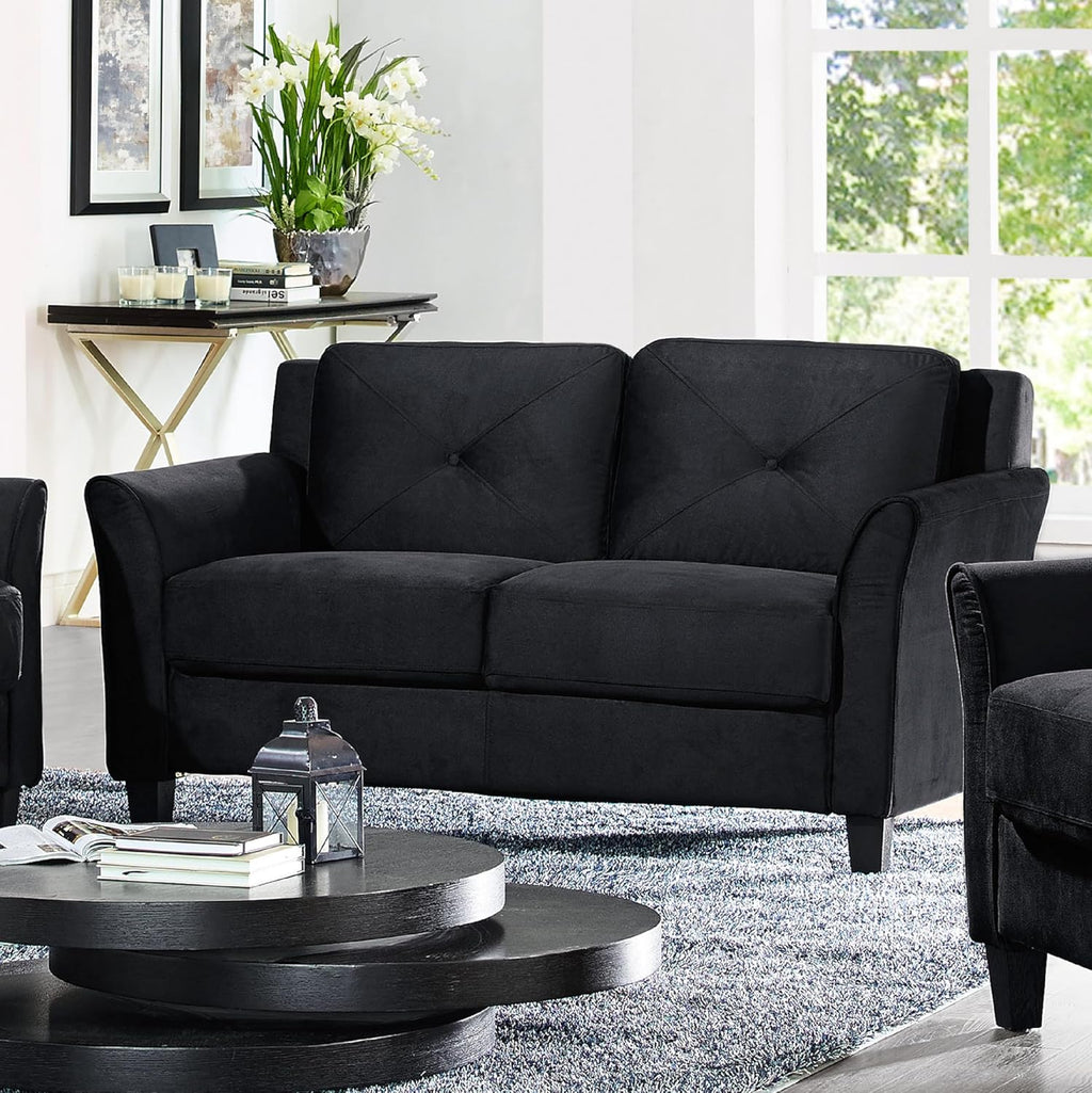 Studio Living Harrington 57.9' Loveseat, Transitional Modern, Pocket Coil Comfort, Easy Assembly, Microfiber Fabric, Black