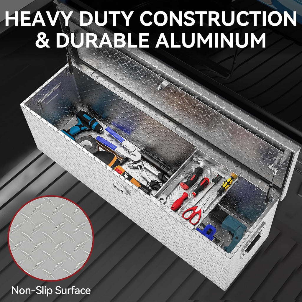 YITAMOTOR 48 Inch Truck Bed Tool Boxes Heavy Duty Aluminum with Sliding Shelf, Diamond Plate ToolBox for Pick Up Truck RV Trailer, Chest Storage Organizer with Lock and Keys