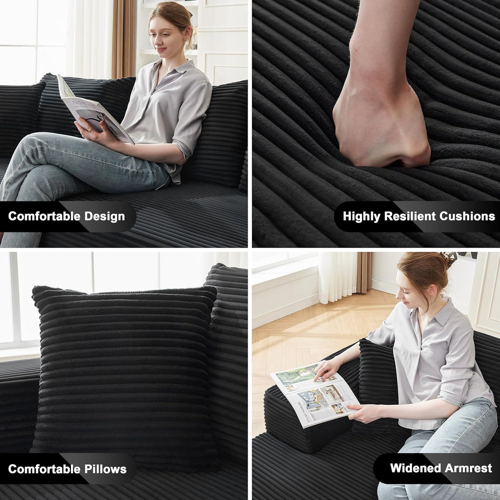 Mangodan 110' Cloud Sectional Couch, Boneless Sofa for Living Room, Modular Sectional Sofa with Deep Seat, Comfy Fluffy Couch with L-Shaped Chaise, No Assembly Required (Left-Facing Chaise, Black)
