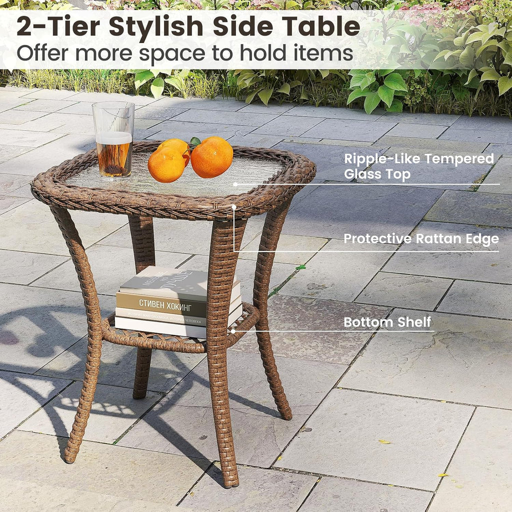 ORALNER 3 Pieces Wicker 360° Swivel Rocker Set Patio Furniture, Rocking Chairs with Cushions, Tempered Glass Coffee Table, Outdoor Rattan Bistro Set for Balcony Front Porch Deck Poolside (Red)