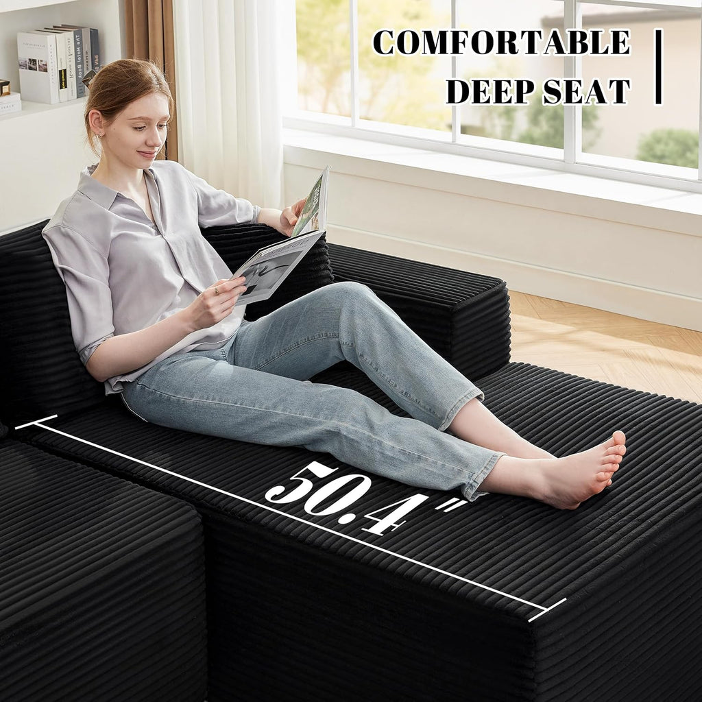 Mangodan 110' Cloud Sectional Couch, Boneless Sofa for Living Room, Modular Sectional Sofa with Deep Seat, Comfy Fluffy Couch with L-Shaped Chaise, No Assembly Required (Right-Facing Chaise, Black)