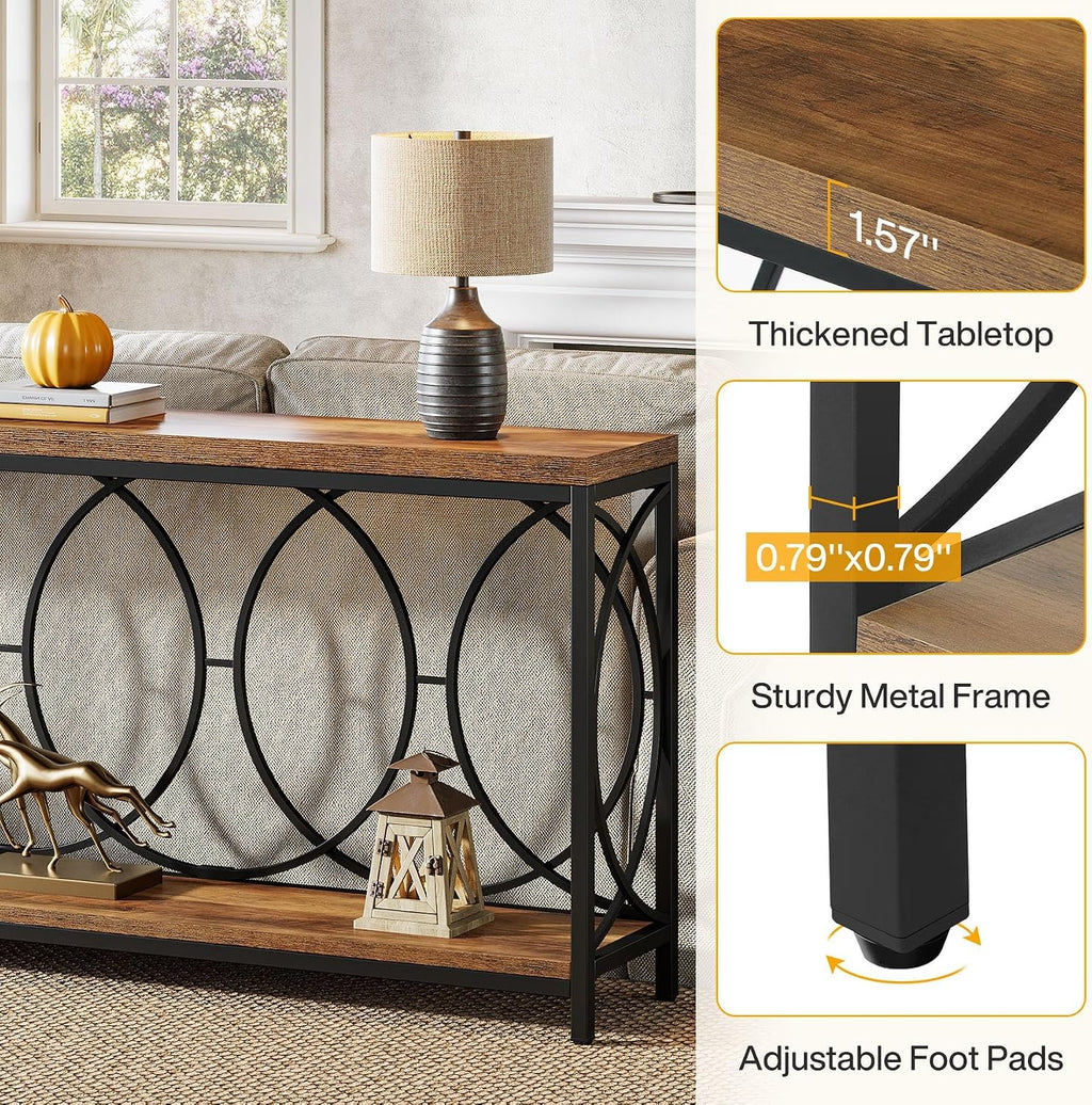 Tribesigns 70.9-Inch Extra Long Console Table, 2-Tier Industrial Table Behind Couch with Storage Shelf, Narrow Entryway Console for Living Room, Entryway, Hallway, Rustic Brown