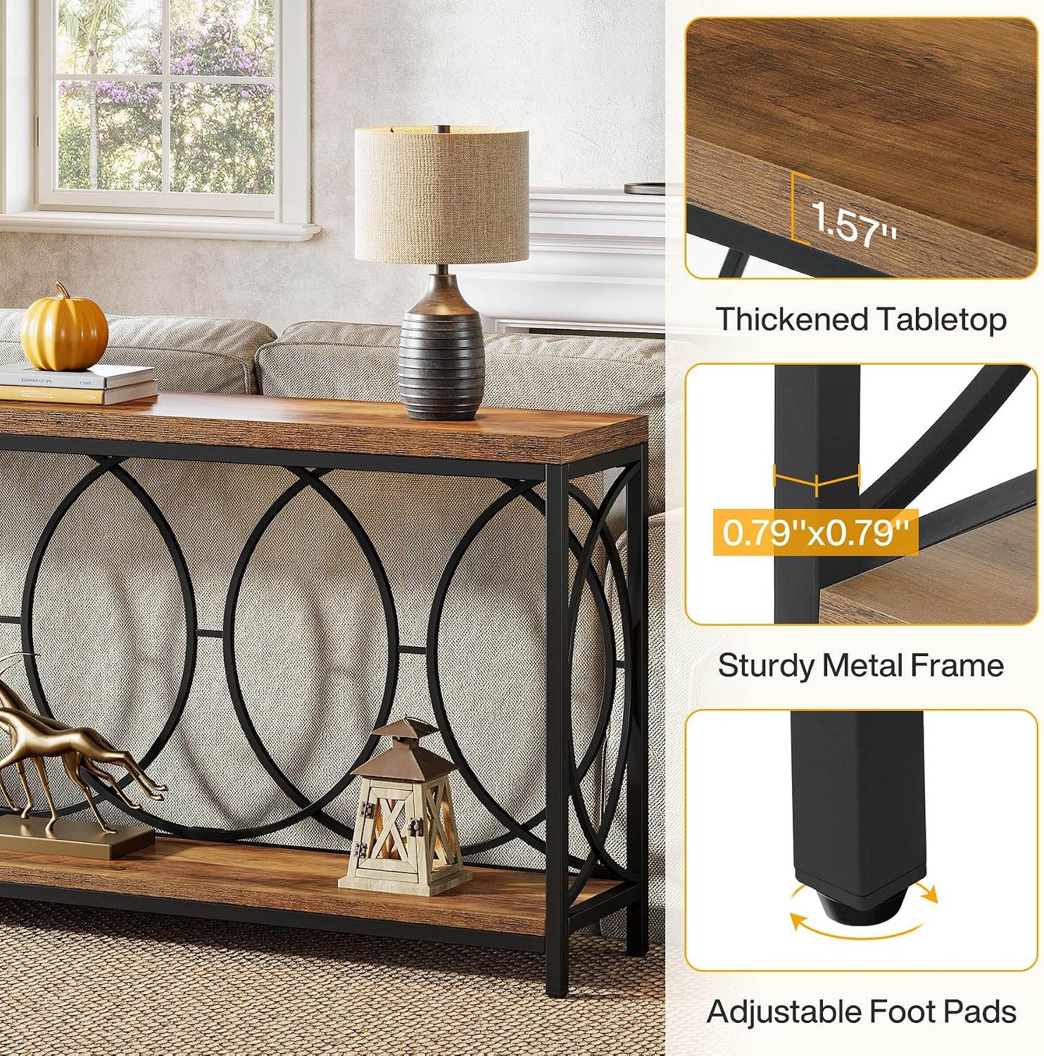 Tribesigns 70.9-Inch Extra Long Console Table, 2-Tier Industrial Table Behind Couch with Storage Shelf, Narrow Entryway Console for Living Room, Entryway, Hallway, Rustic Brown