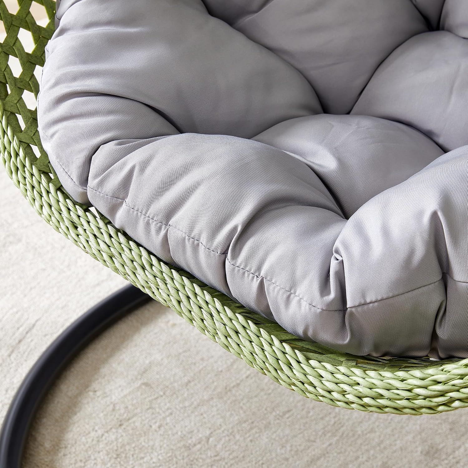 Egg Swing Chair Outdoor with Stand, Hanging Egg Rattan Basket Chair with Cushion and Pillow, Lounge Chair, Foldable Basket and Metal Stand for Porch, Patio, Bedroom, Balcony,Yard (Green)