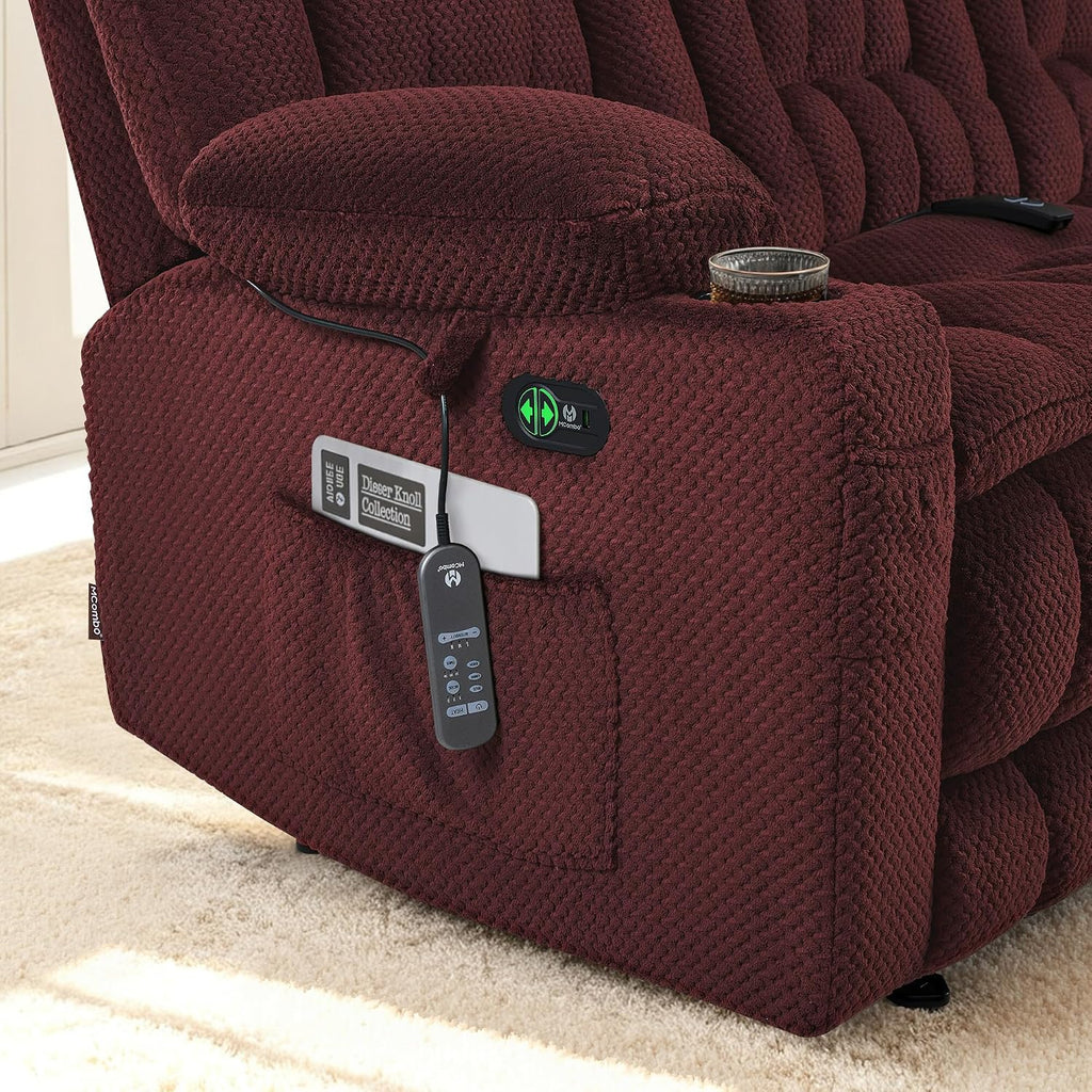 MCombo 80.7' W 3 Seater Power Reclining Sofa with Heat and Vibration Massage, Zero Gravity Recliner Sofa Couch for Living Room, Fabric 6316M3 (Burgundy, 3-Seater)
