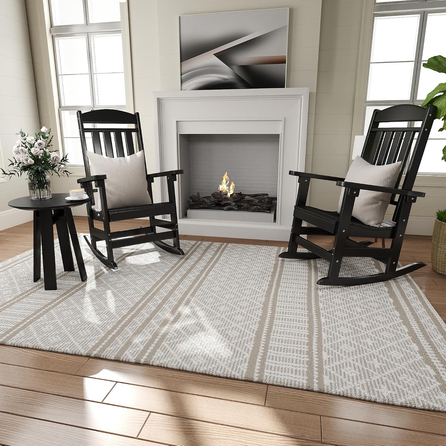 NAVINE Outdoor Rocking Chairs Set of 6, Oversized High Back Patio Rocking Chairs, All Weather Porch Rocking Chairs for Outside. Black