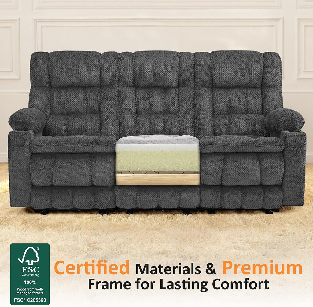 MCombo 80.7' W 3 Seater Power Reclining Sofa with Heat and Vibration Massage, Zero Gravity Recliner Sofa Couch with Drop Down Table for Living Room, Fabric 6316M10