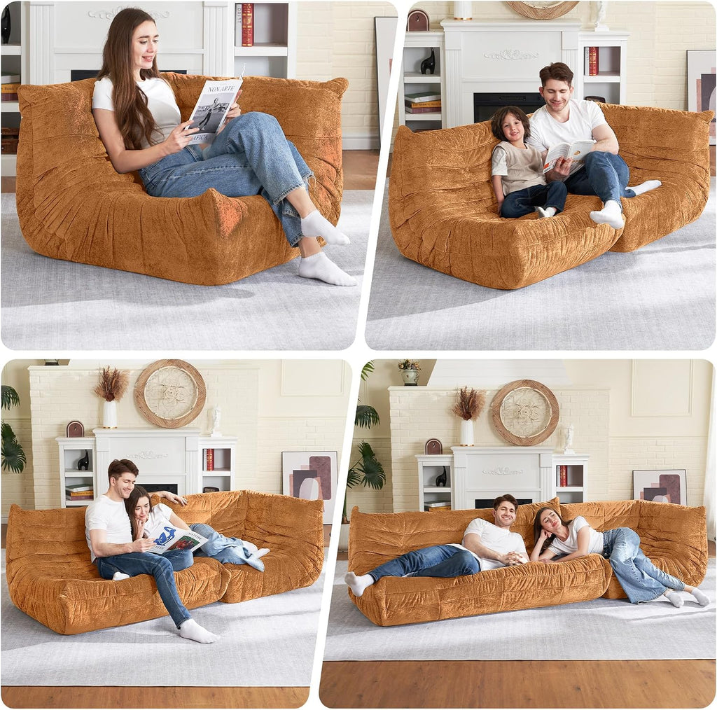 HABUTWAY Bean Bag Chair, Memory Foam Bean Bag Chairs for Adults, Fireside Corner Chair Lazy Floor Corner Sofa for Living Room, Bedroom, Dorm, Office (Brown)