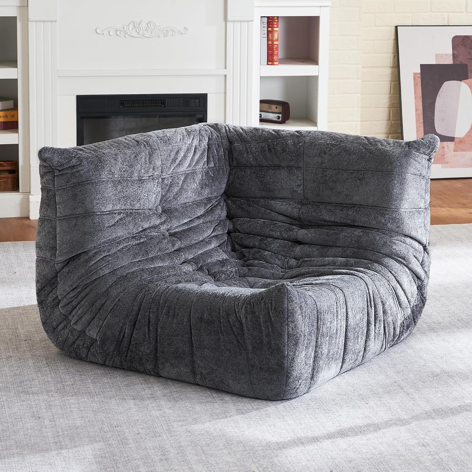 HABUTWAY Bean Bag Chair, Memory Foam Bean Bag Chairs for Adults, Fireside Corner Chair Lazy Floor Corner Sofa for Living Room, Bedroom, Dorm, Office (Grey)