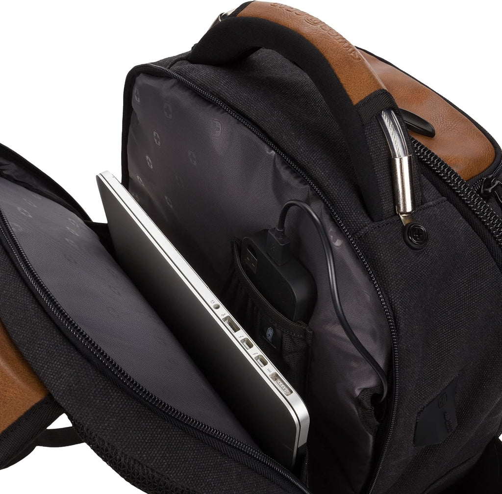 SwissGear Tool Bag Backpack, Fits Up to 17-Inch Laptop, Work Pack PRO, Black/Brown Canvas