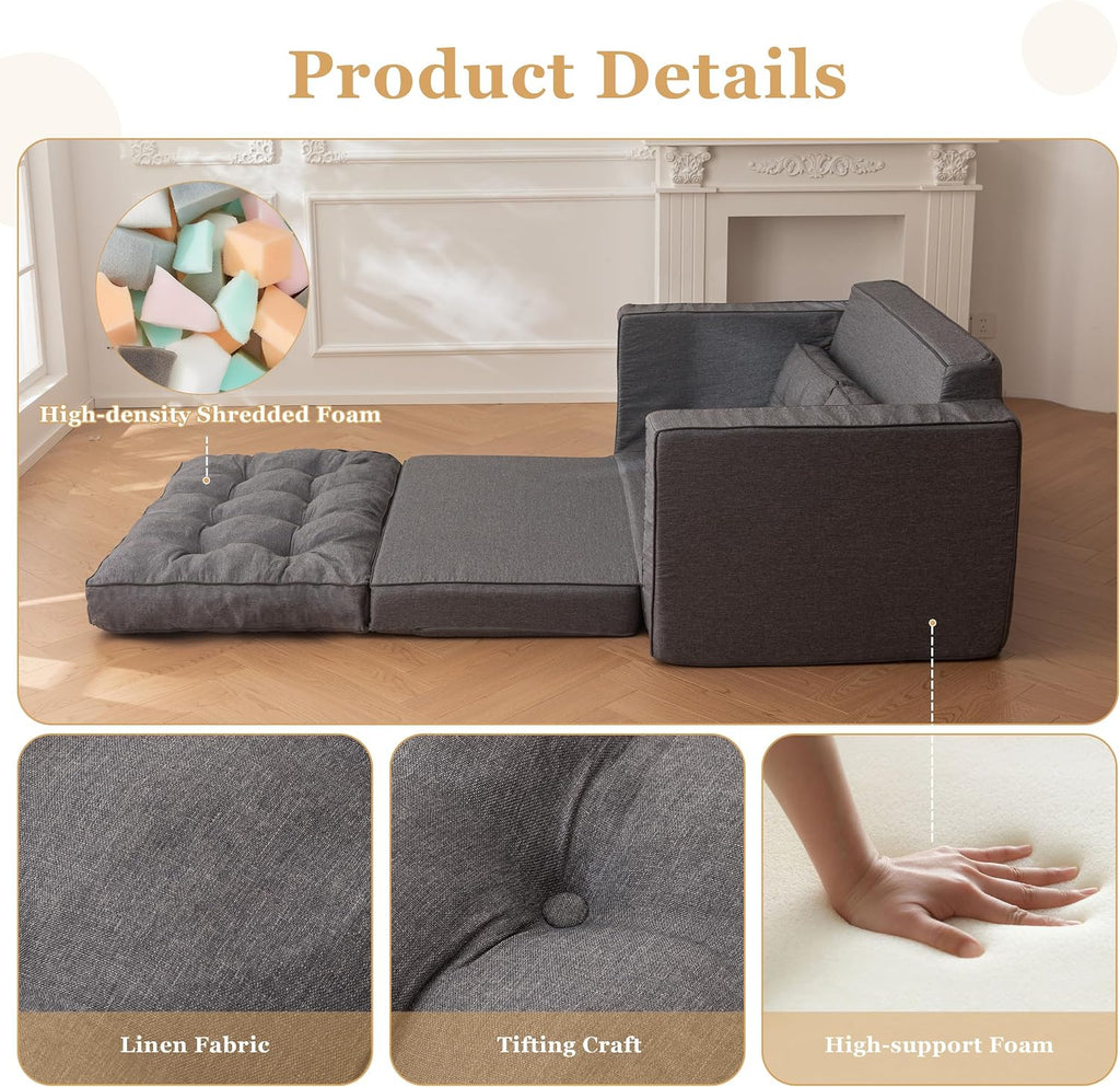 YOSHOOT Loveseat Sleeper Sofa,55' Convertible Sofa Bed Couch Futon Couches for Living Room,3-in-1 Pull Out Floor Couch with Reclining Backrest and Pillows