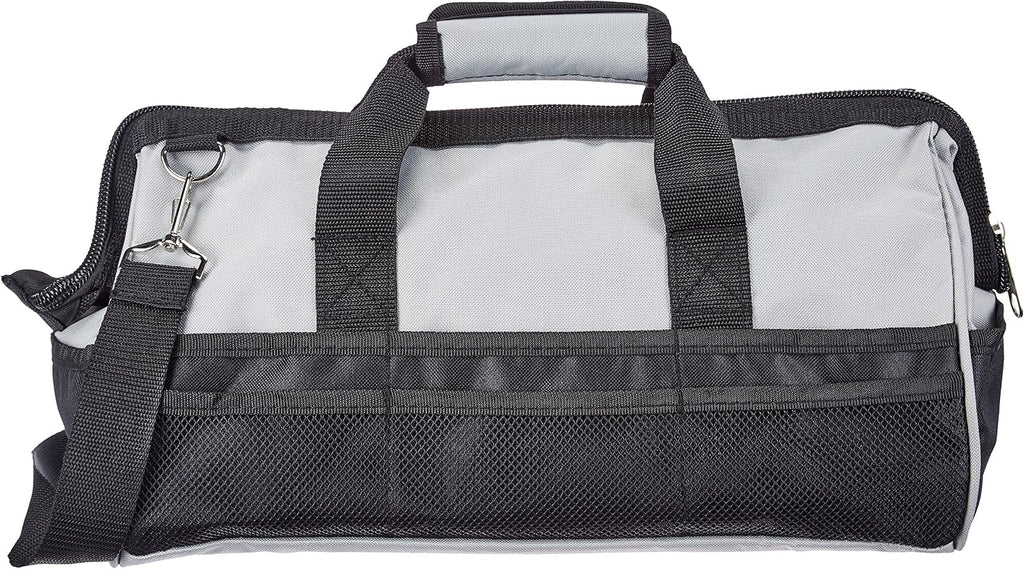 Amazon Basics Durable Wear-Resistant Tool Storage Bag with Adjustable Shoulder Strap,Portable Tool Organizer,16 in,Black & Grey,(Pack of 8)