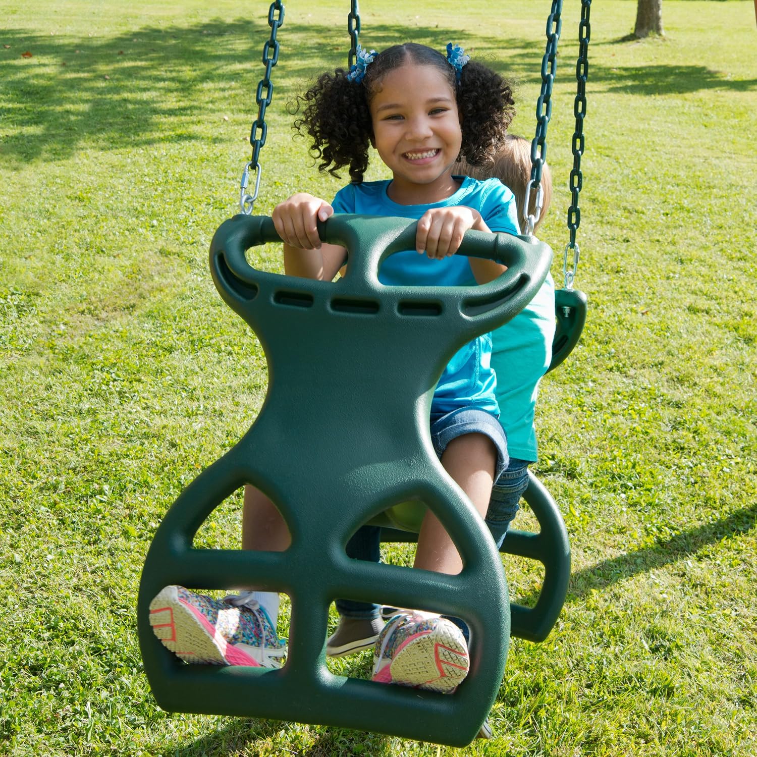 Swing-N-Slide WS 3452 Heavy Duty Two Person Dual Glider Swing, with Coated Chains to Prevent Pinching, 18' W x 25 in H x 40' L, Green