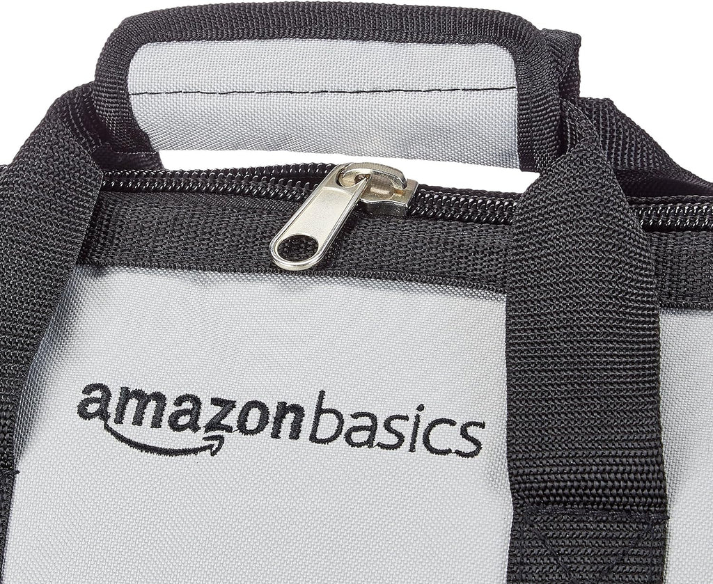 Amazon Basics Durable Wear-Resistant Tool Storage Bag with Adjustable Shoulder Strap,Portable Tool Organizer,16 in,Black & Grey,(Pack of 8)
