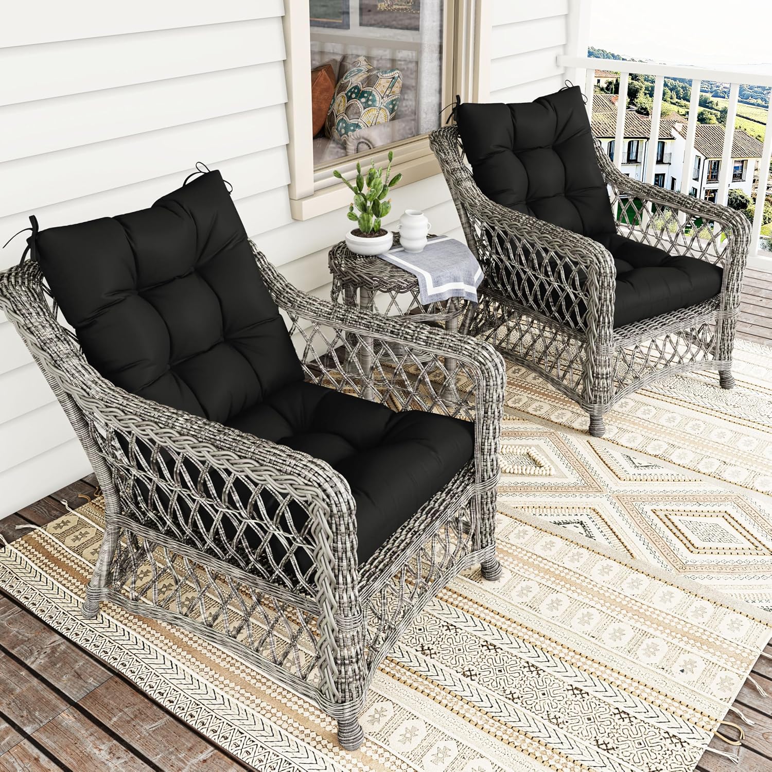 2sets Rocking Chair Cushion Set,Outdoor Patio Chair Cushions,Waterproof and Fade-Resistant Replacement Tufted Pads with Ties for Indoor Outdoor Rocker/Patio/Swing Chair,42 x 21 x 5 Inches