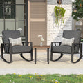 Outdoor Patio Rocking Chairs Set of 2, 3 Pieces Patio Porch Furniture Set with 6' Thick Cushions, Outdoor Bistro Set with Coffee Table, Dark Grey
