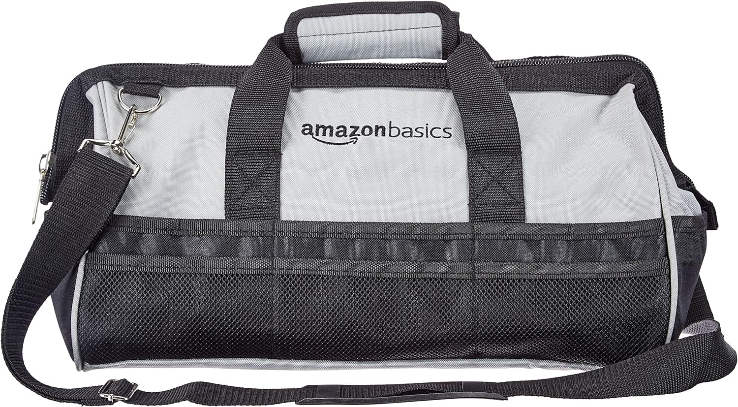 Amazon Basics Durable Wear-Resistant Tool Storage Bag with Adjustable Shoulder Strap,Portable Tool Organizer,16 in,Black & Grey,(Pack of 8)