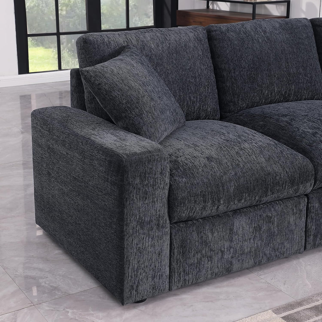 Ball & Cast 146' Oversized Modular L-Shaped Sectional Sofa,Large Chenille Upholstered Couch 8 Seat with Movable Ottoman&2 Pillows,Comfty Sectionals W/Wide Armrest&Deep Seat,for Living Room,Dark Gray