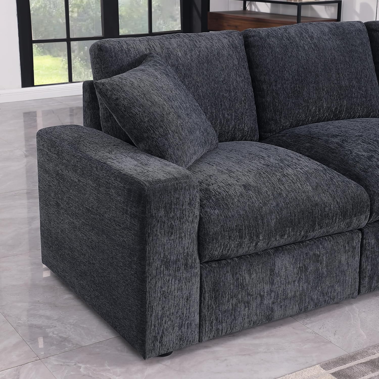 Ball & Cast 146' Oversized Modular L-Shaped Sectional Sofa,Large Chenille Upholstered Couch 8 Seat with Movable Ottoman&2 Pillows,Comfty Sectionals W/Wide Armrest&Deep Seat,for Living Room,Dark Gray