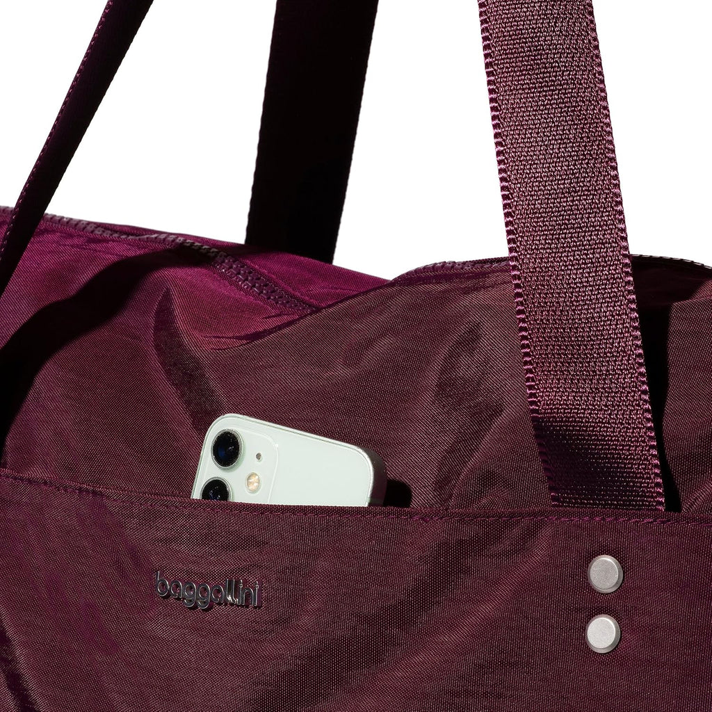 Baggallini Carryall Tote - Lightweight Nylon Zipper Top Weekender Travel Beach Bag w/Luggage Sleeve