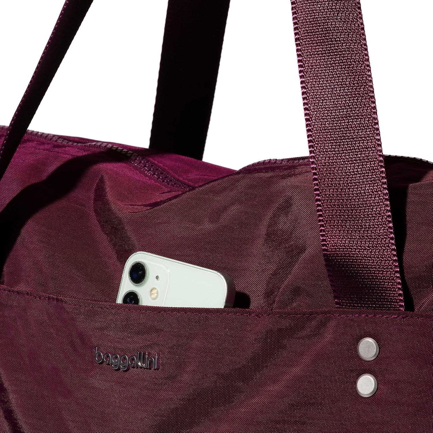 Baggallini Carryall Tote - Lightweight Nylon Zipper Top Weekender Travel Beach Bag w/Luggage Sleeve